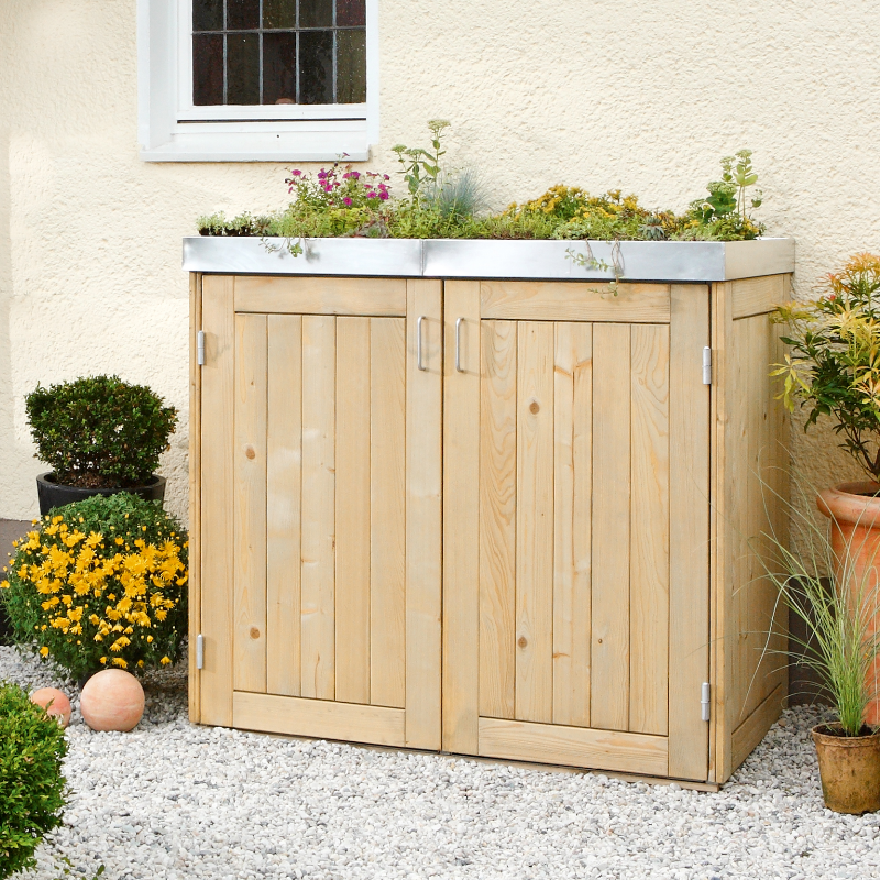 Binto cache poubelle pour 2 poubelles, bois massif