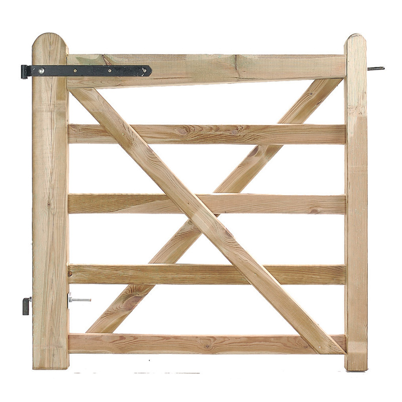 Porte en bois naturel avec barreaux croisés.