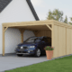 Voiture garée sous un carport en bois moderne