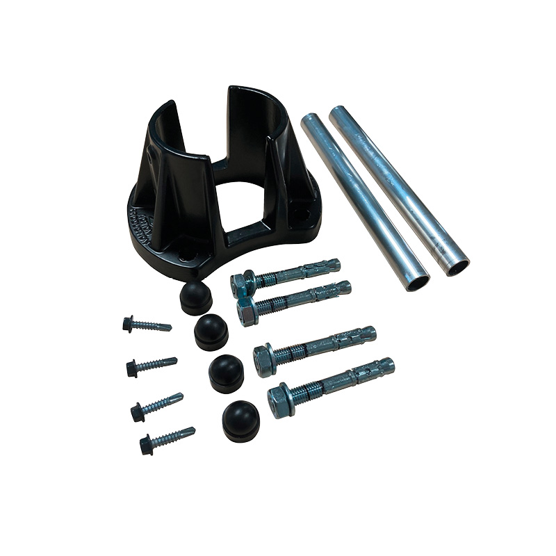 Kit de fixation avec vis et supports métalliques.