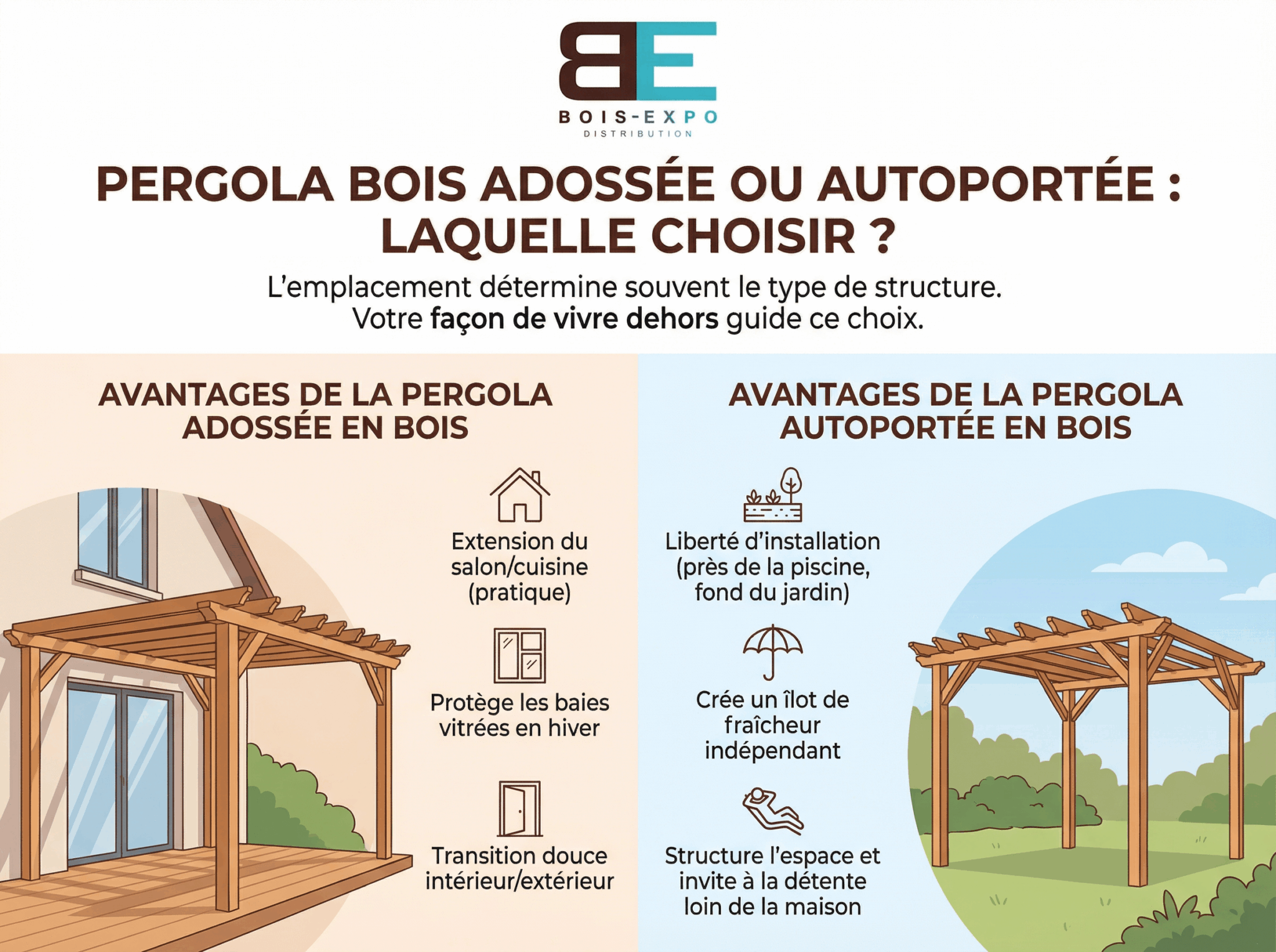Comparatif pergola bois adossée et autoportée Comparatif pergola bois adossée et autoportée