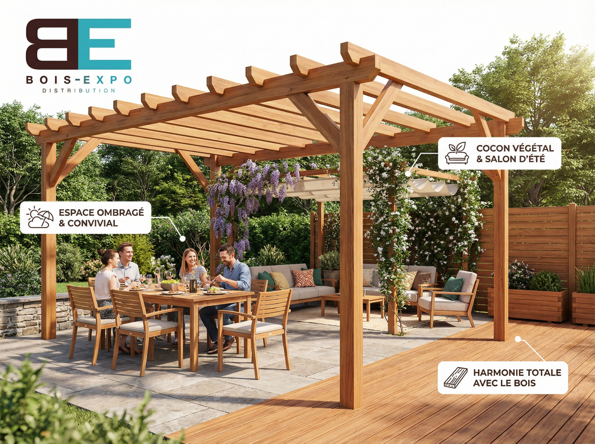 Pergola en bois avec salon de jardin convivial près de Rennes Pergola en bois avec salon de jardin convivial près de Rennes