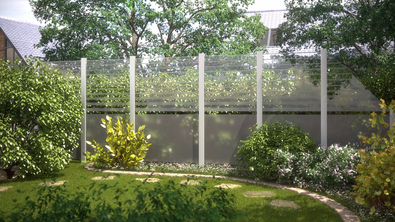 Clôture moderne dans jardin verdoyant